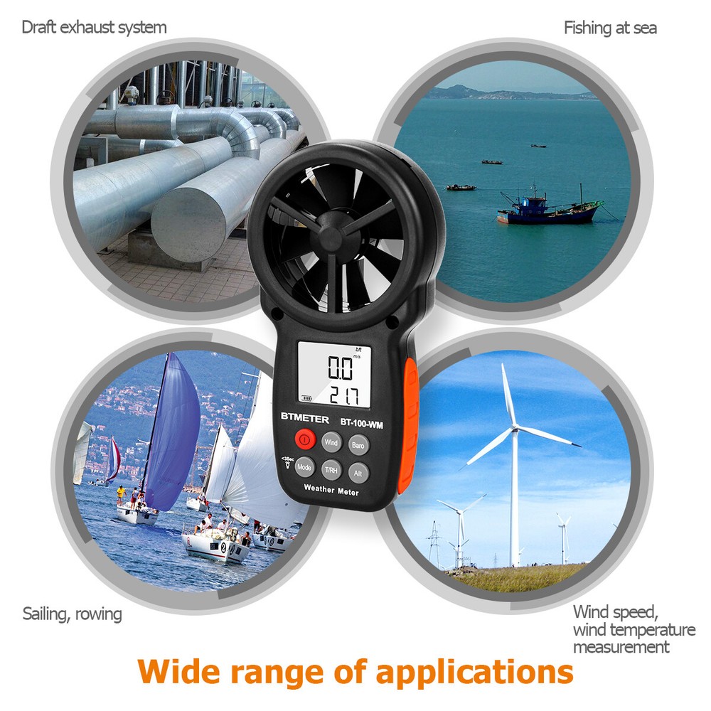 BTMETER Wind Speed Meter Handheld Anemometer Air Flow MAX/MIN/AVG Temperature