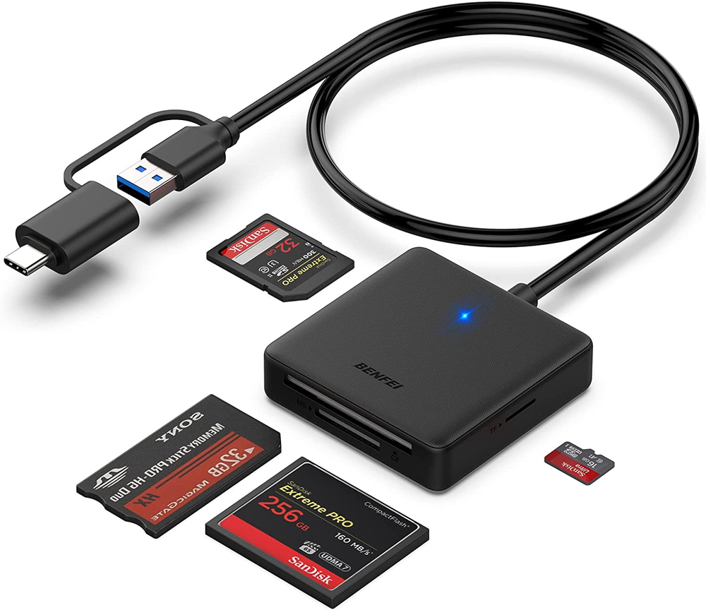 Memory Card Reader, 4In1 USB USB-C to SD Micro SD MS CF Card Reader Adapter Com