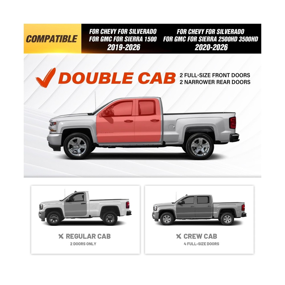Double Cab Running Boards Side Steps Compatible for 2019-2026 Chevy Silverado...