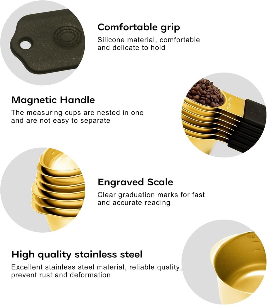 Stackable Gold Magnetic Measuring Cups and Spoons Set for Smart Kitchens