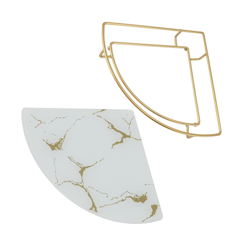 Triangular Corner Bathroom Organizer Storage Tray White Iron Glass Anti-Slip ...