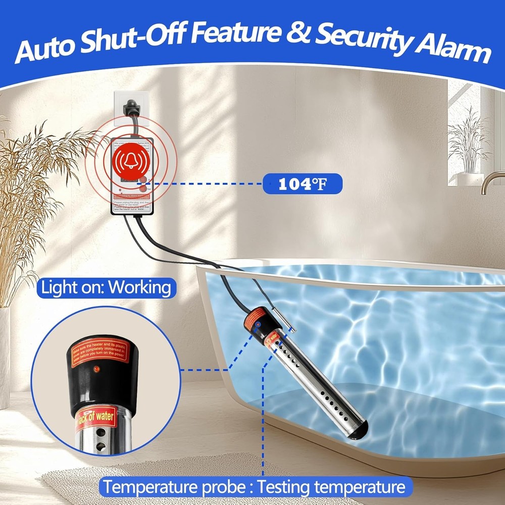 Immersion Water Heater 1500W – Portable Stainless Steel Bucket Heater with The