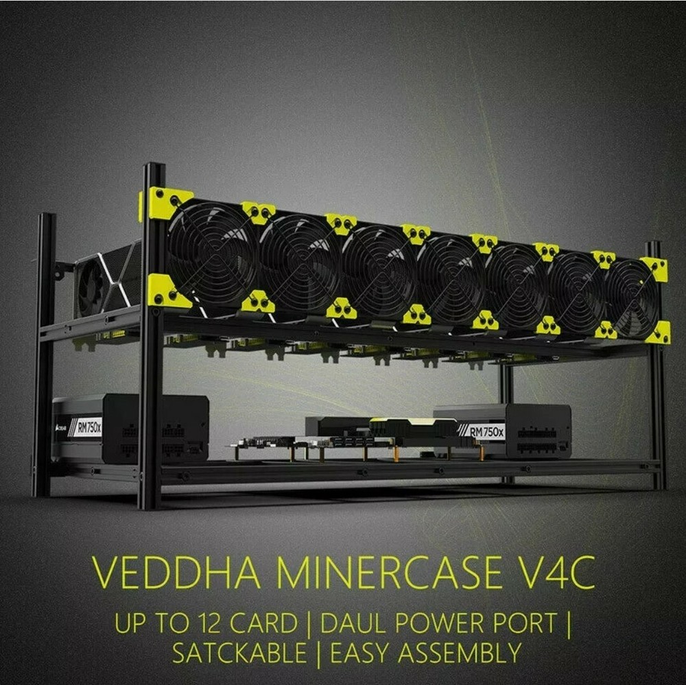 🇺🇸 USA Veddha 8 / 12 GPU Miner NEW VERSION frame Stackable Frame- NO FANS