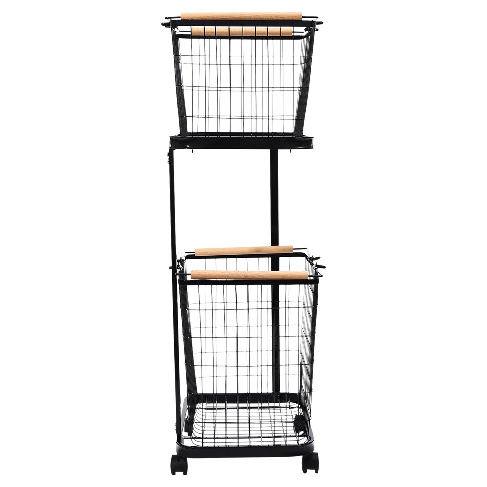 2 Tier Black Laundry Basket Metal Rectangular Laundry Basket With Wheels
