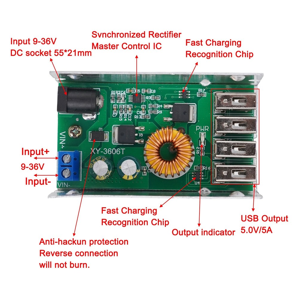 XY 3606T Stepdown Power Module Wide Voltage Range Fast Charging USB Ports