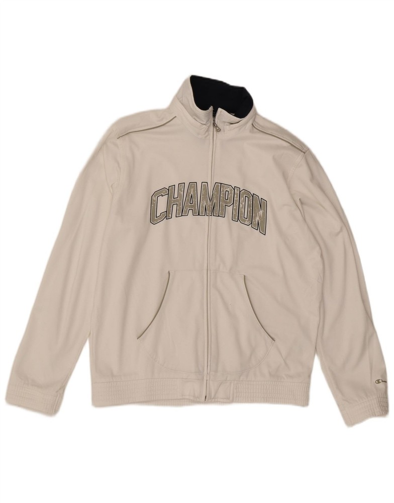 CHAMPION Mens Graphic Tracksuit Top Jacket Medium White Polyester AE02