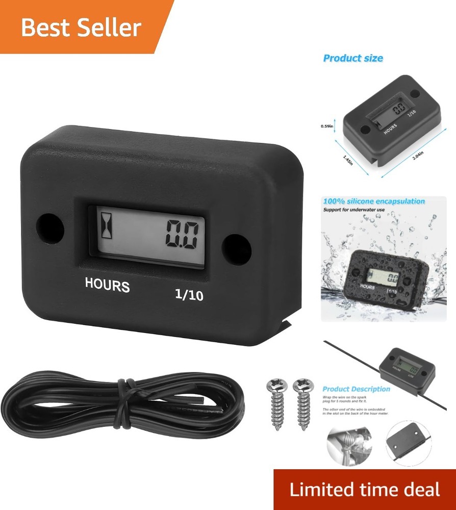 Inductive Hour Meter with  Waterproof & Shockproof Design - 9999.9 Hours