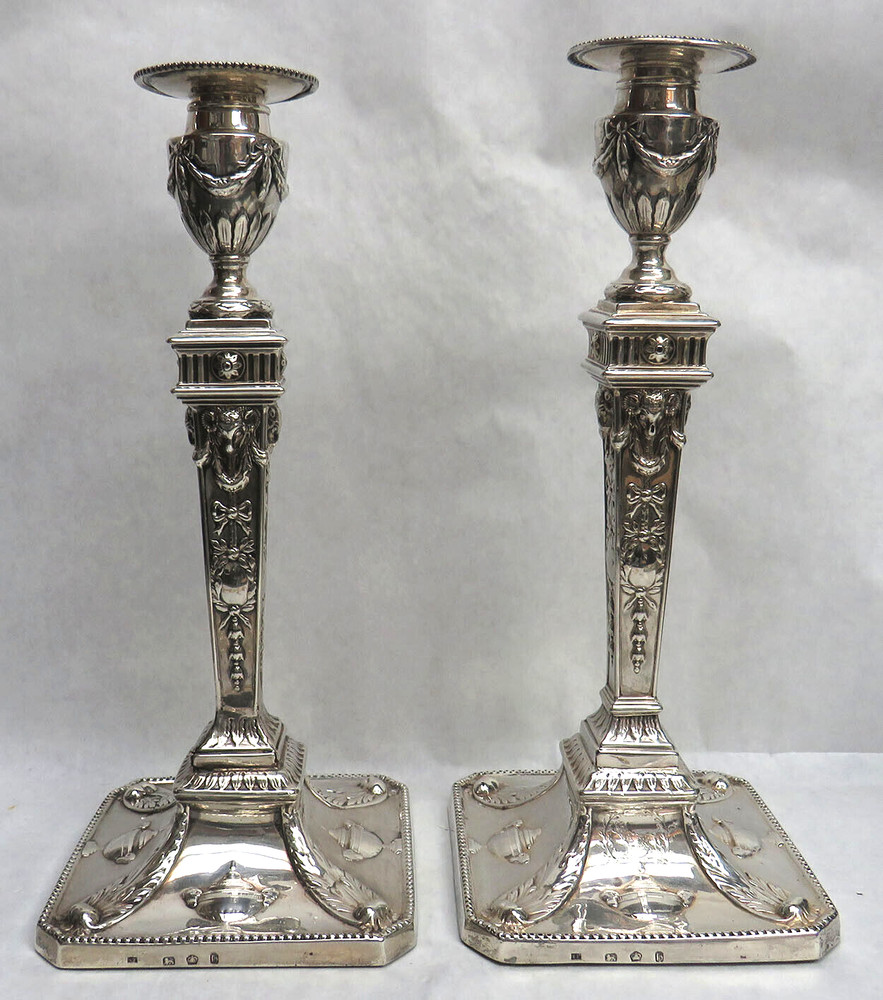 EXCEPTIONAL PAIR 1777 SHEFFIELD NEO-CLASSICAL STERLING SILVER 12" CANDLE STICKS