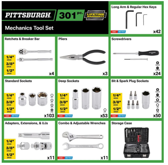 PITTSBURGH Mechanics Tool Set, 301-Piece
