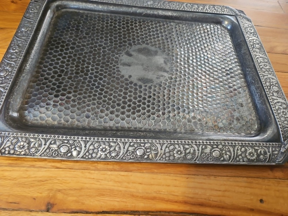 Quadruple Silver Plate Engraved Antique Tray