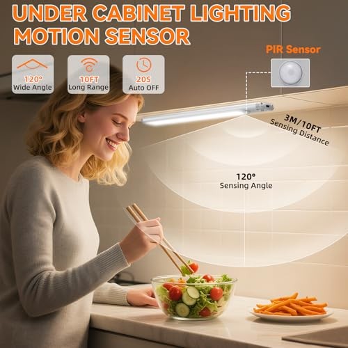 Under Cabinet Lighting Wireless, Rechargeable Motion Sensor Light 10inch-3Pack