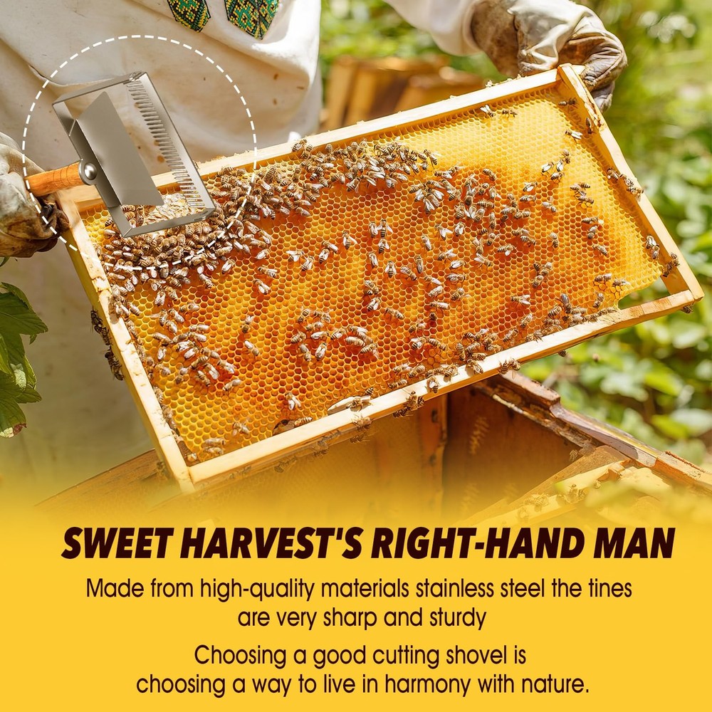 Honey Uncapping Fork Scraper 2-in-1 Stainless Steel Wooden Handle Adjustable