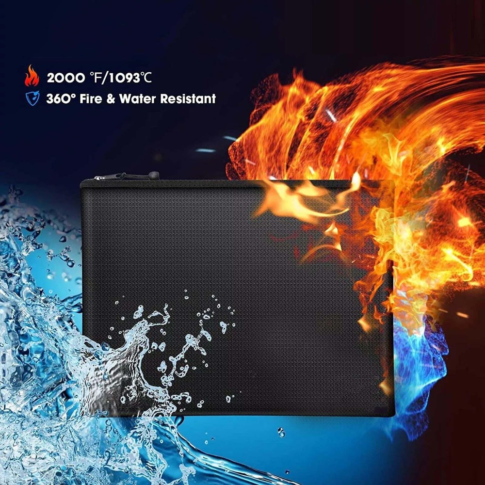Black Fireproof Waterproof Document Bags Envelope File Folder Cash Pouch