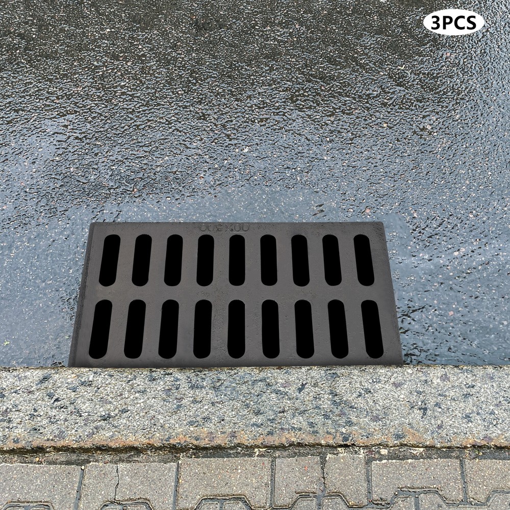 3-Pack Durable Ductile Cast Iron Drain Grate for Channel Drainage System