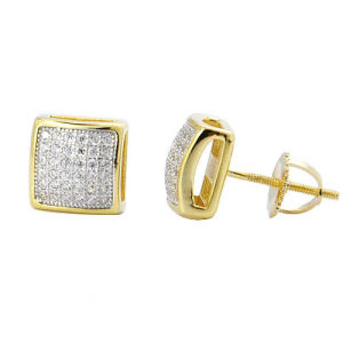 Yellow Gold Plated Men's Small Sterling Silver Screw Back Post Stud Earrings