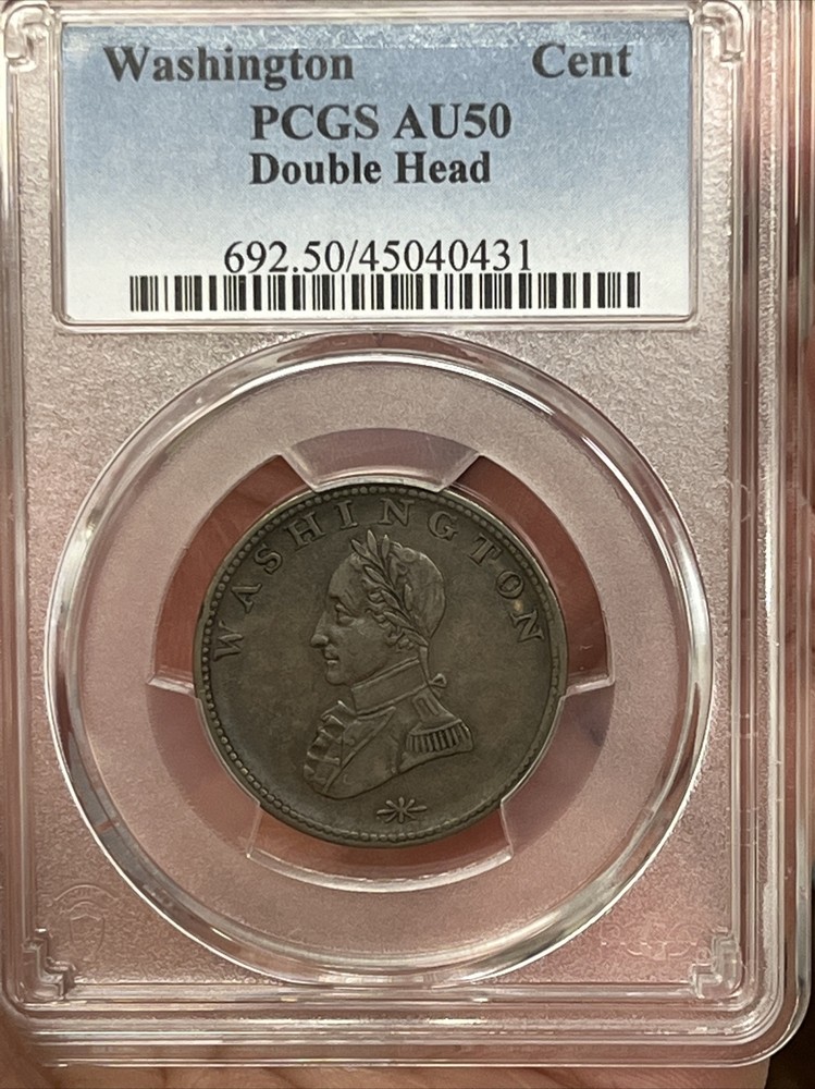 George Washington Doubled Head Colonial Copper Large Cent PCGS  AU50