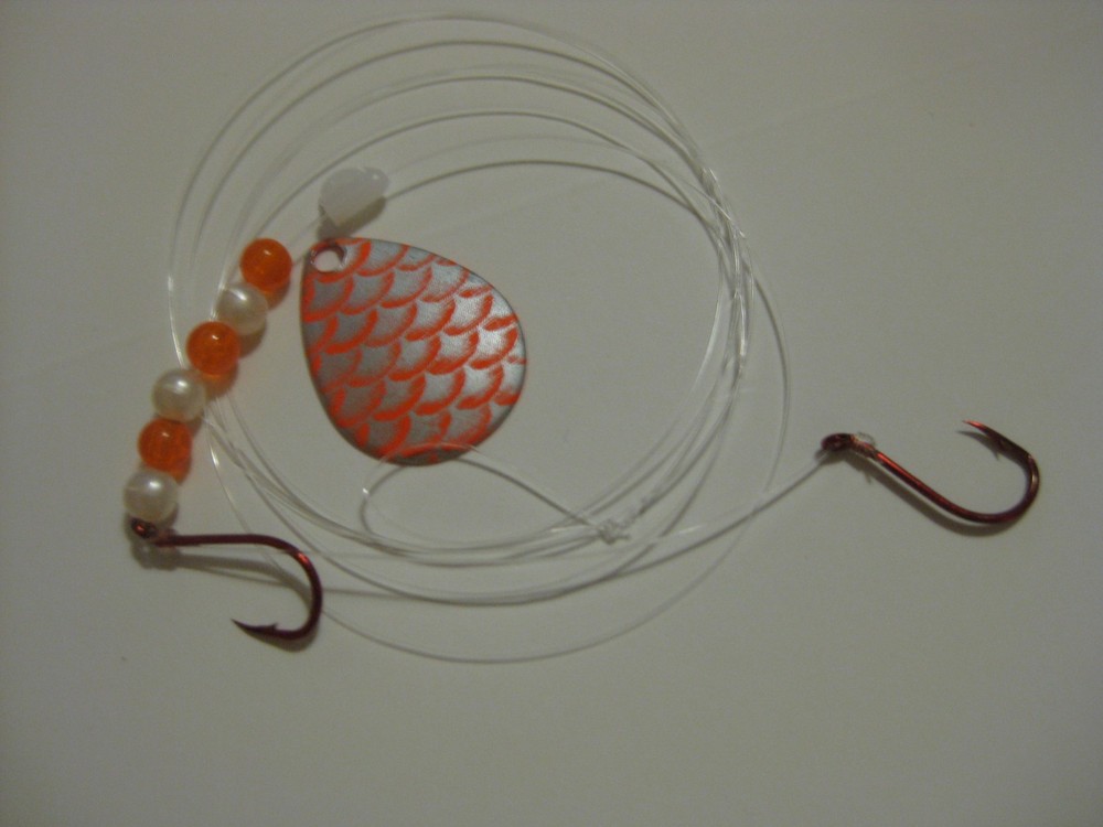 Walleye 2 Hook Spinner Rigs Crawler Harness (Orange Scale)