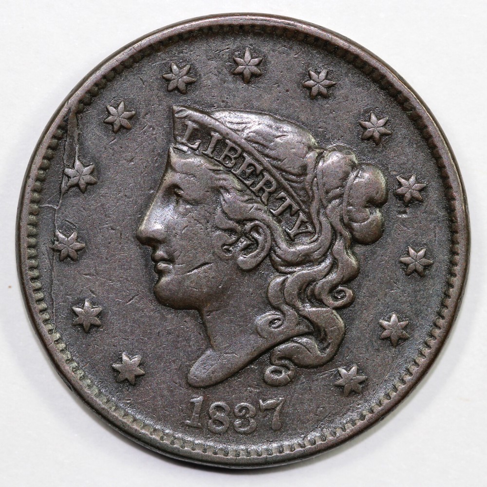 1837 1c N-2 Coronet or Matron Head Large Cent