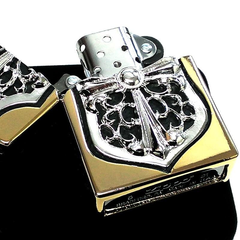 Zippo Heavy Model Shield Cross 5 Sided Design Gold & Silver Regular Lighter