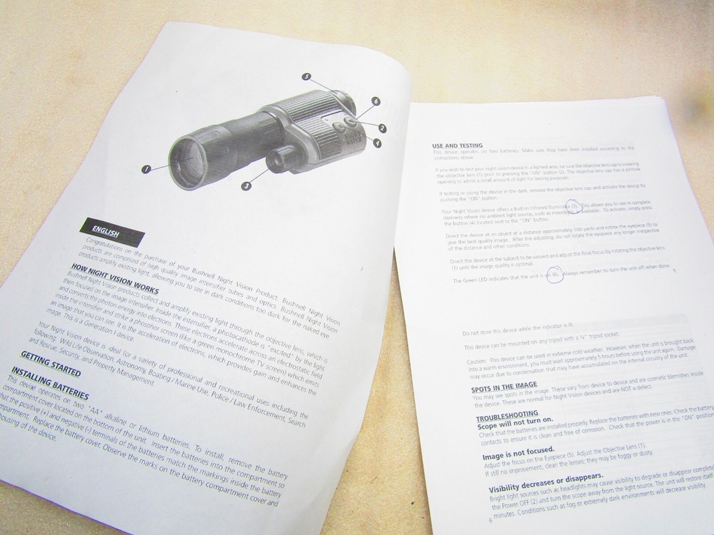 Nignt Vision scope by Bushell, Model 264051