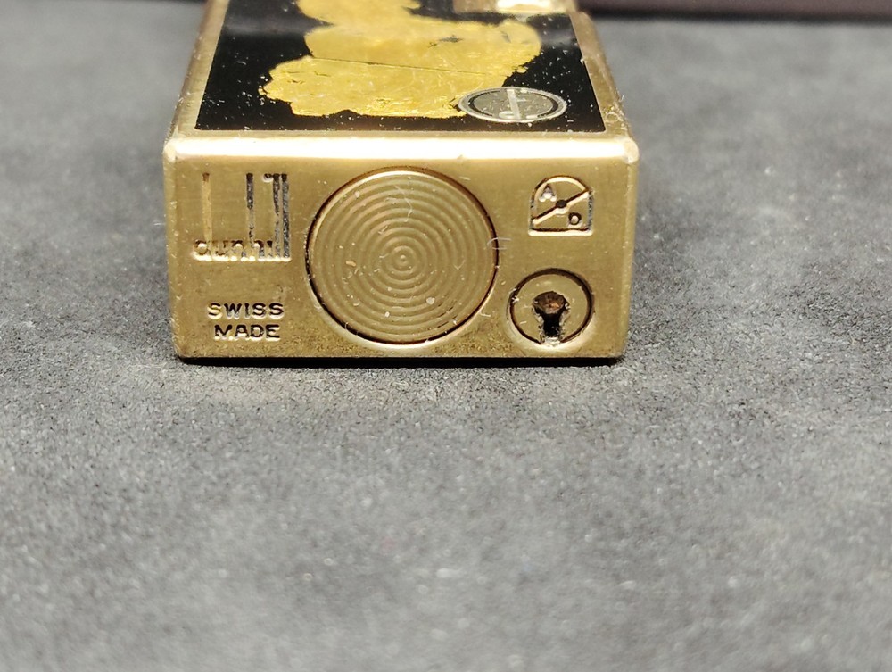 Vintage Dunhill Rolla gas lighter Black Lacquer Gold Powder Pattern with box