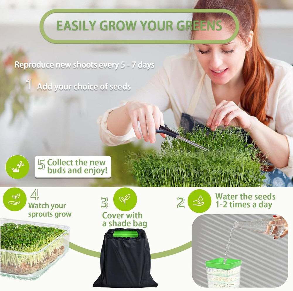 Seed Sprouting Tray Kit 4-Tier Stackable Microgreens Bean Sprouter