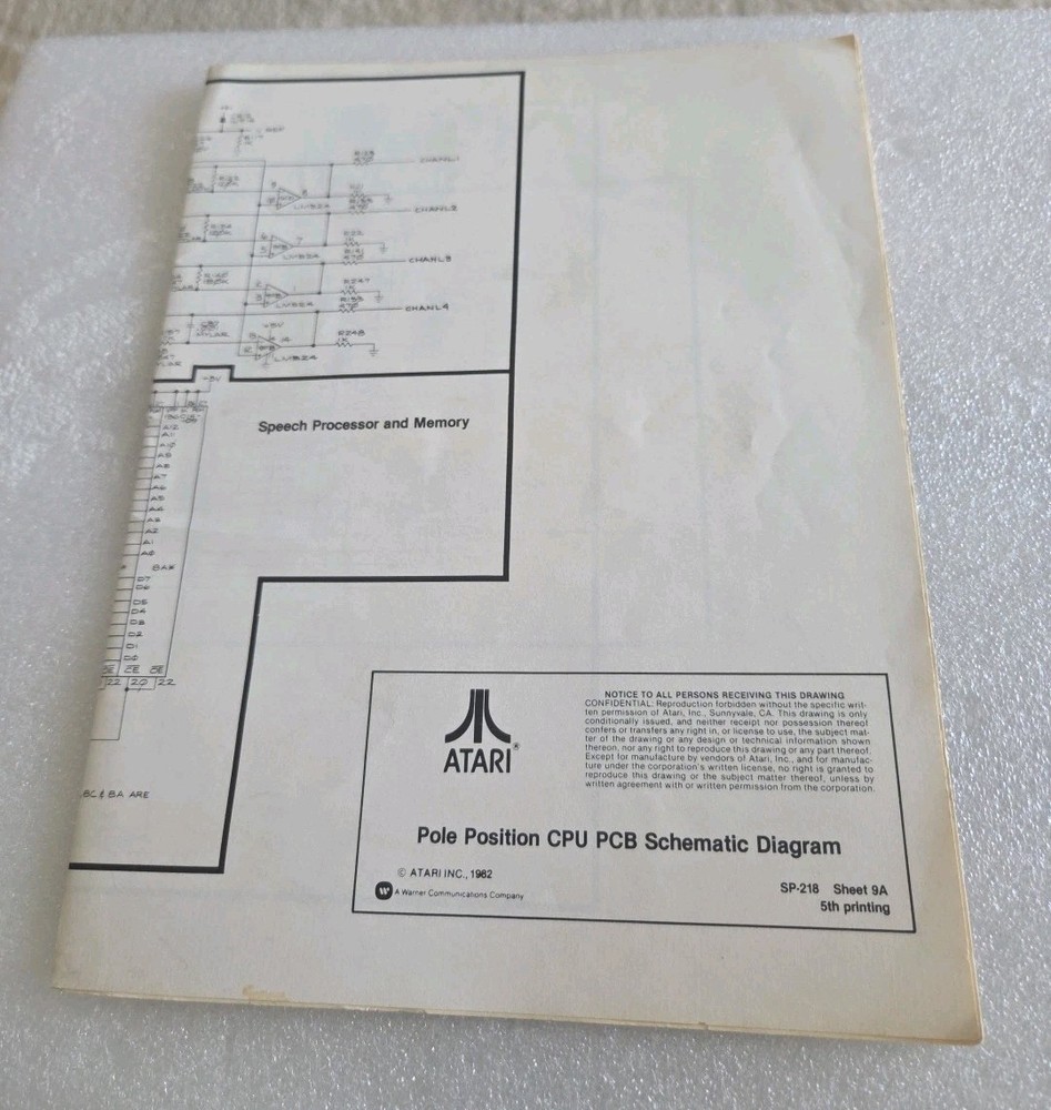 Atari Pole Position CPU PCB Schematic Diagram Racing Game Arcade