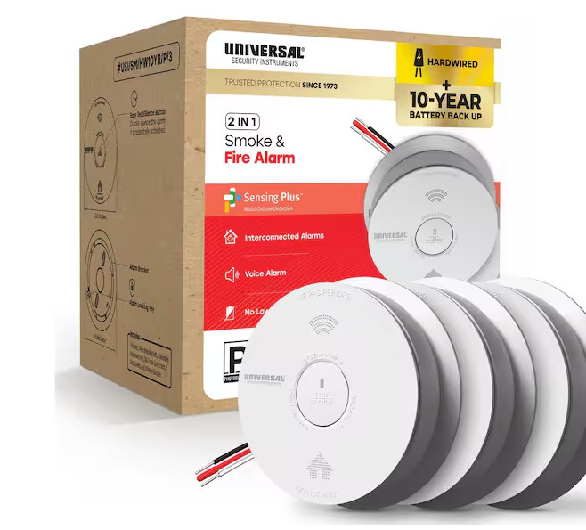 Universal Security (3-Pack) Hardwired & 10-Year Battery Smoke Detector
