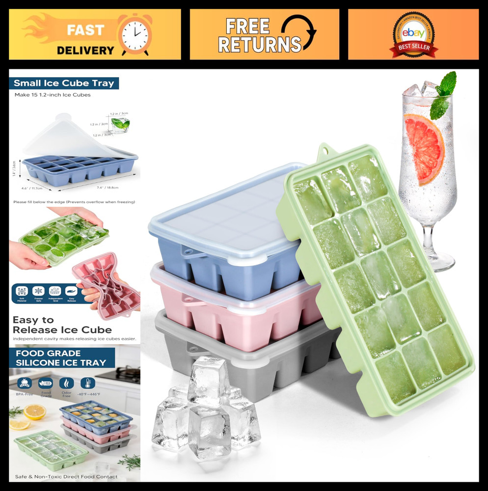 4 Pack Silicone Ice Cube Trays with Lids, Easy Release Stackable Molds for Cockt
