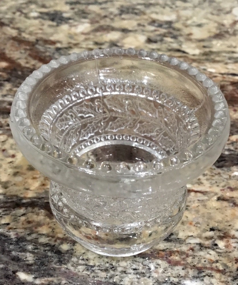 CLEAR GLASS LAUREL PATTERN AROUND MIDSECTION BEADED RIM TOOTHPICK MATCH HOLDER