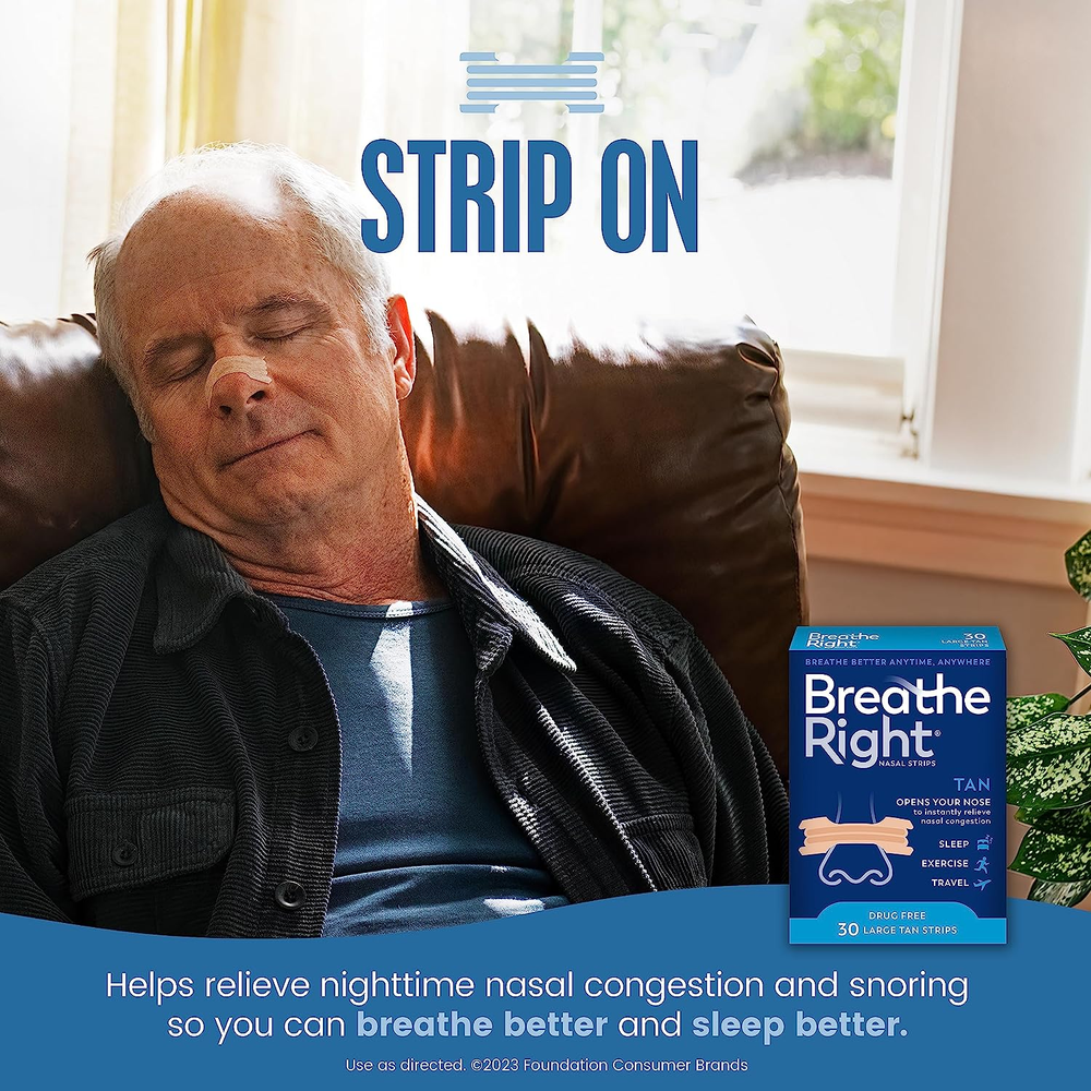 Breathe Right Nasal Strips, Large, Tan, 30 Ct