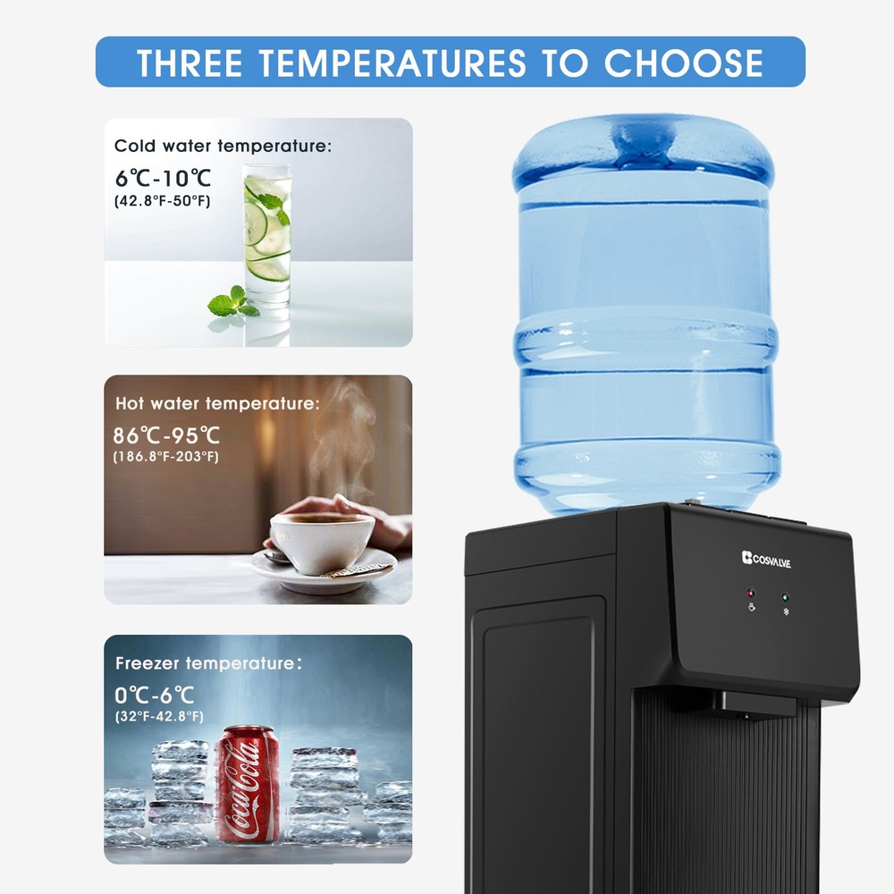 Hot/Cold Water Cooler Dispenser Freezer Top Loading Compressor Refrigeration