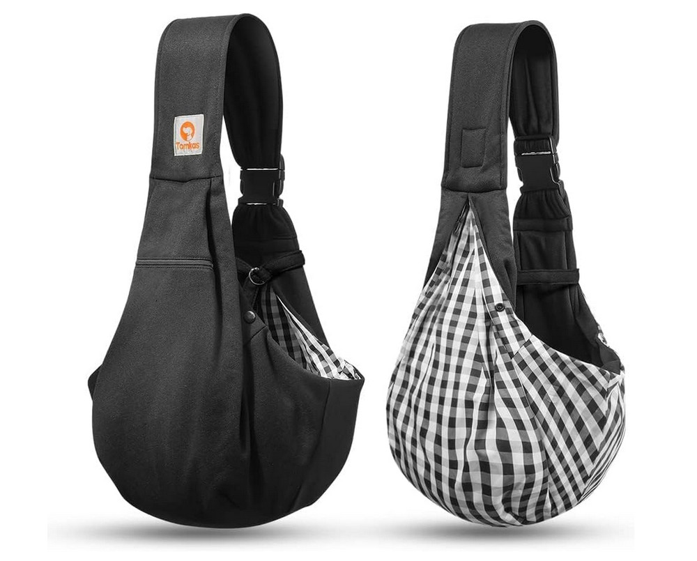 TOMKAS Dog Sling Carrier - Adjustable Strap & Zip Pocket BLACK M Medium 22"