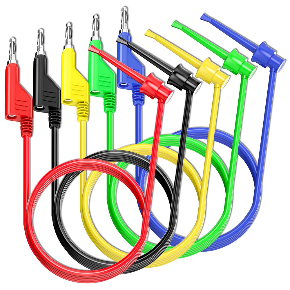 5PCS Multimeter Test Leads Test Hook Clip to 4mm Stackable Banana Plug Cable