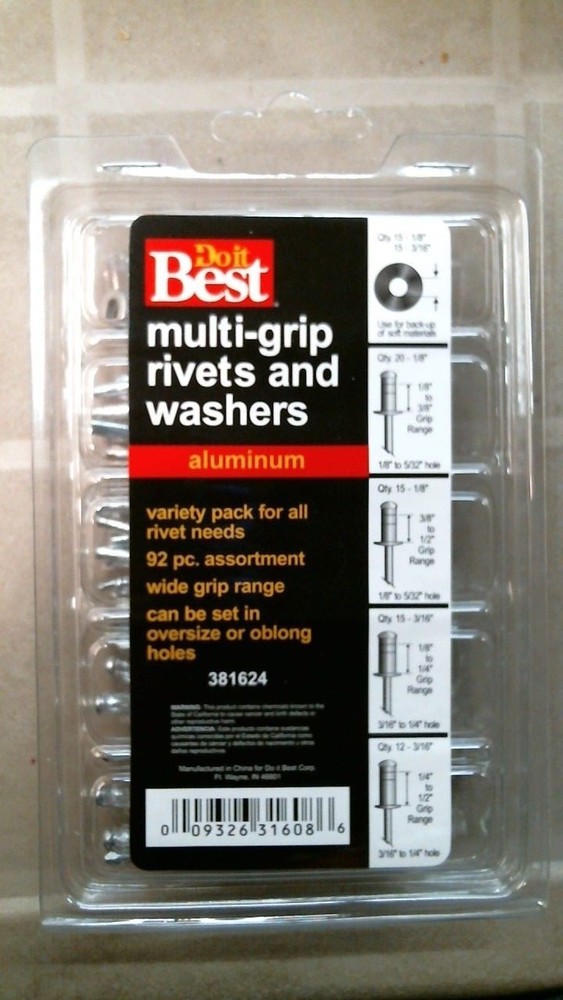 DoitBest 381624 Multi-Grip Rivets & Washers, Variety Pack, 92 pc.