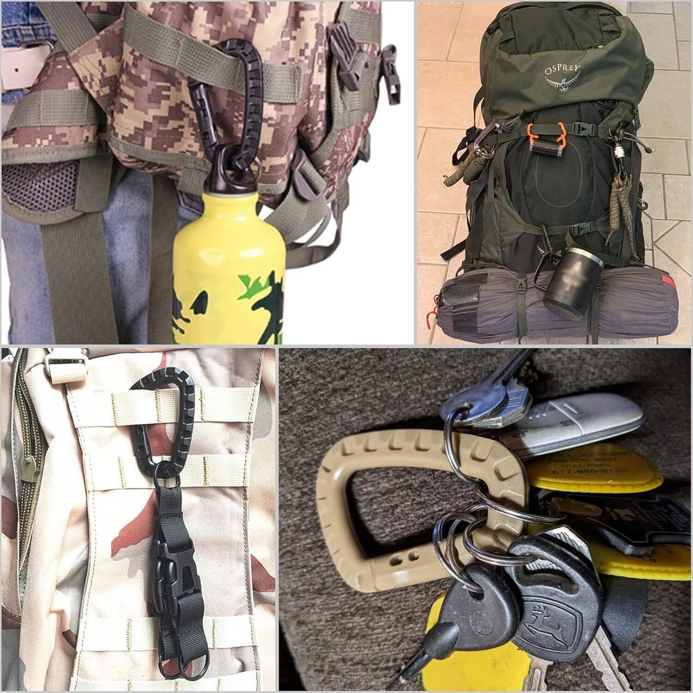 6Pack Tactical Carabiner Keychain Clip Tac Link Plastic Climbing D-Ring Large...