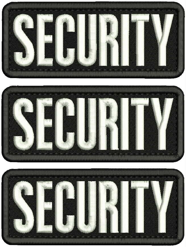 SECURITY 3 EMBROIDERY PATCH 2X5 HOOK ON BACK WHITE ON BLACK