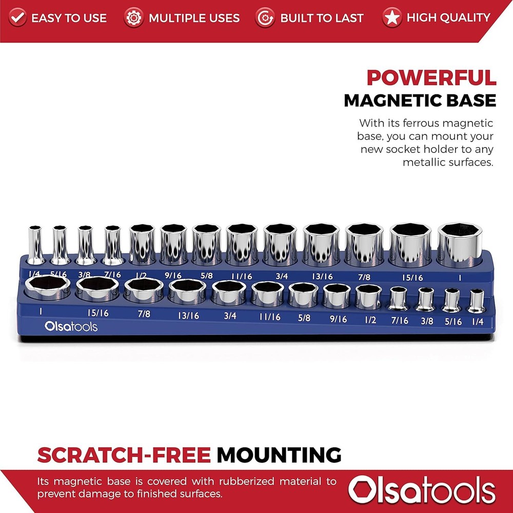 Olsa Tools Magnetic Socket Organizer | 3/8-inch Drive | SAE Blue |