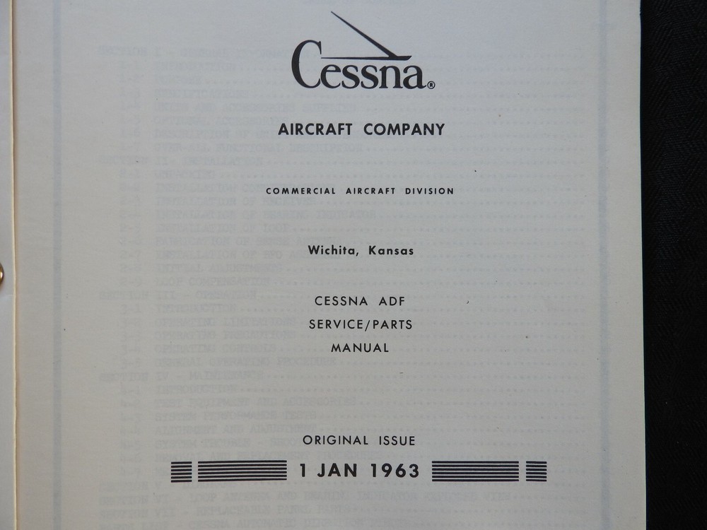 1963 CESSNA ADF AUTOMATIC DIRECTION FINDER FIXED LOOP SERVICE PARTS MANUAL NICE