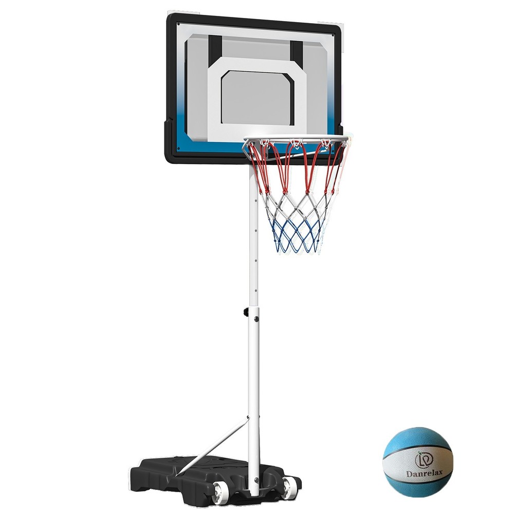 Adjustable Pool Basketball Hoop, Portable with Wheels, Includes Ball & Pump