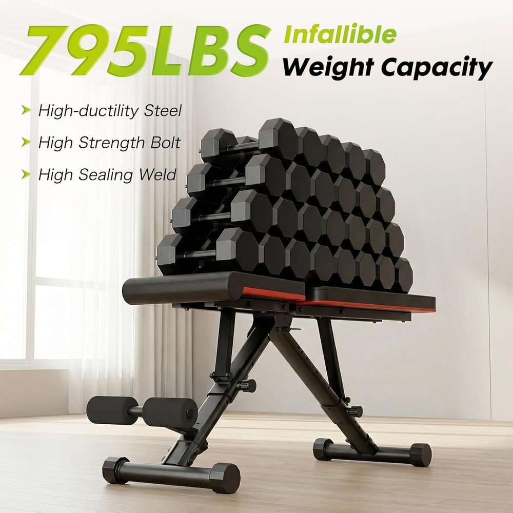 Adjustable Weight Bench Full Body Strength Training Foldable Workout Bench W/