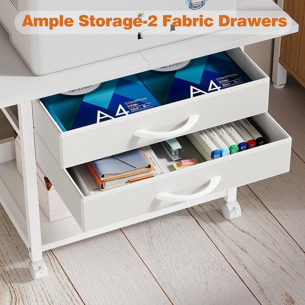 Large Printer Stand with Storage Fabric Drawer Under Desk Printer Table with ...