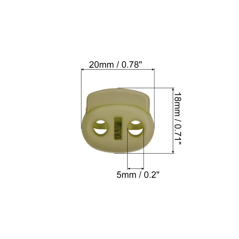 0.7x0.8" Cord Locks, 30 Pack Double Hole Spring End Toggle Stopper, Beige