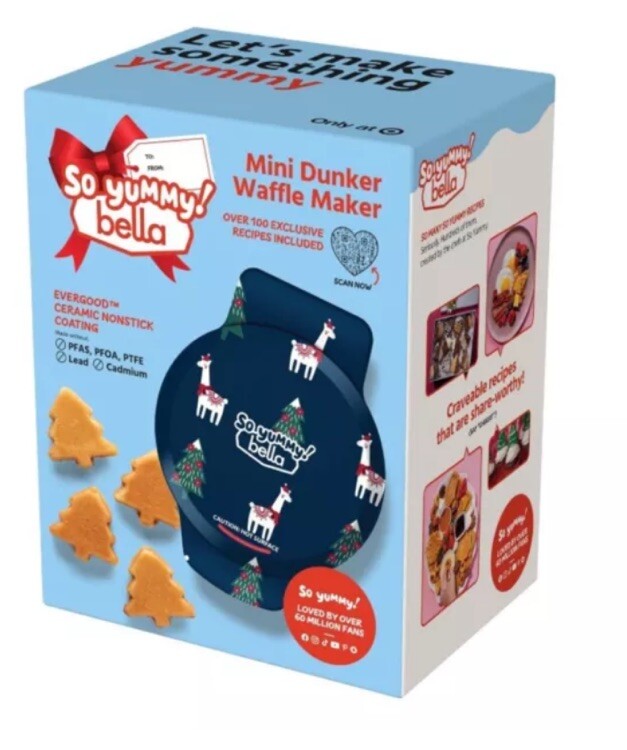 So Yummy bella Llama Mini Dunker Waffle Maker Christmas Tree Shaped
