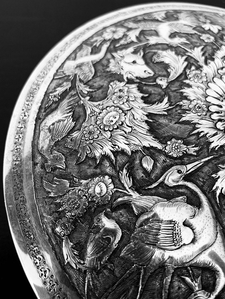 Antique hand engraved persian islamic arabic solid silver round box 520g