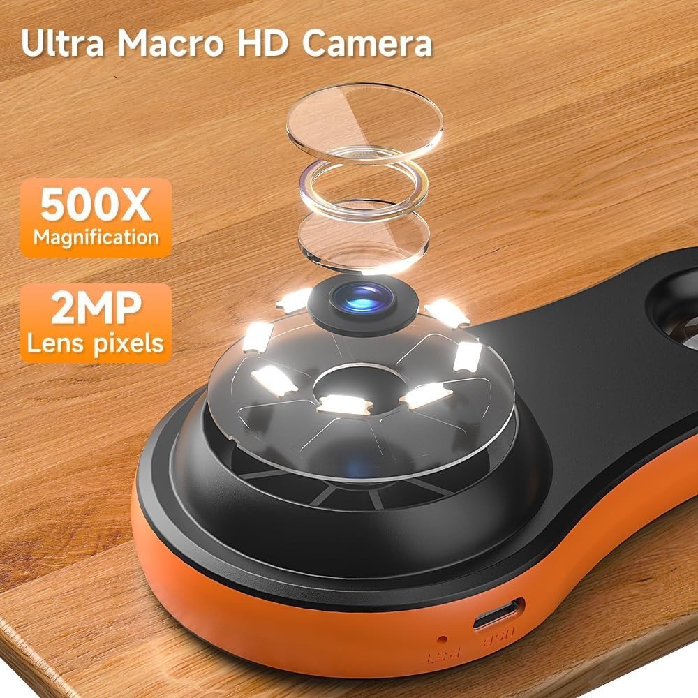 Handheld Digital Microscope with 2-Inch IPS Screen - 500X Magnification for Kids