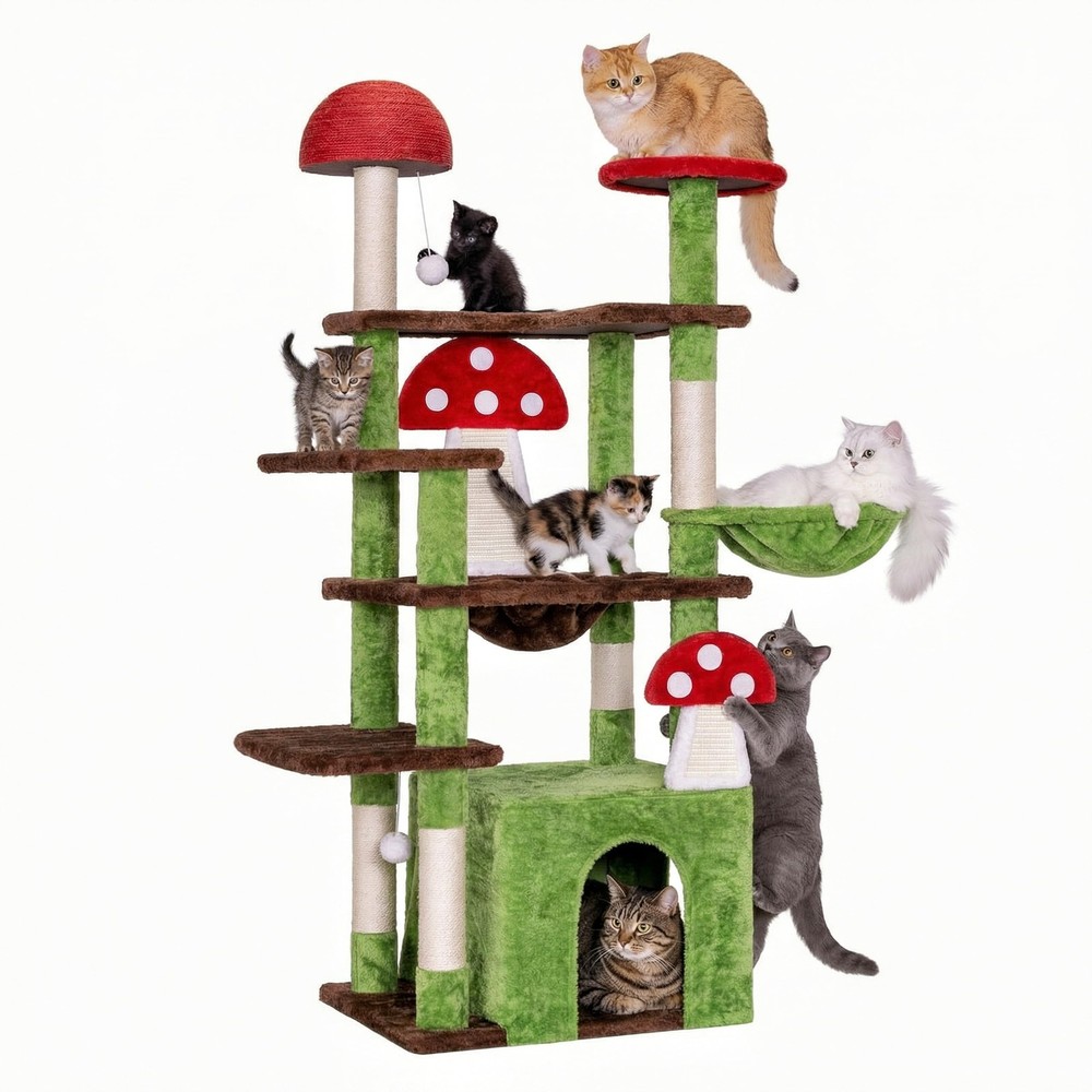 Ironck Mushroom Cat Tree 58 Multi Level Tower Green Model Qr 0001