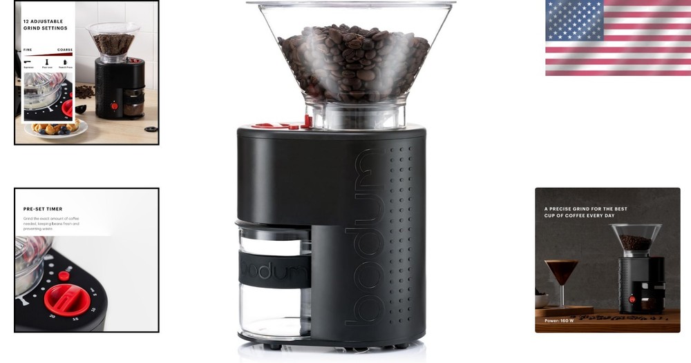 High-Quality Conical Burr Coffee Grinder with Adjustable Timer & 12 Settings