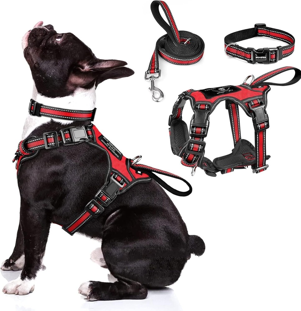 Pet Harness Collar & Leash Set All-in-one Reflective Dog Harness No Pull