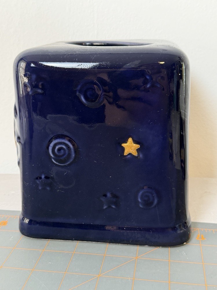 Blue Celestial Tissue Cover Holder Sun Stars Ceramic